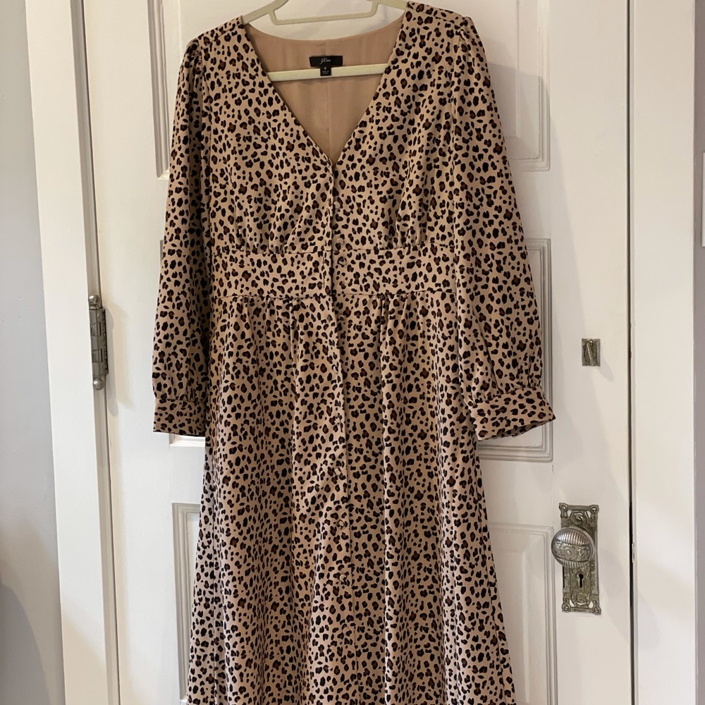 J Crew leopard print button front midi dress
